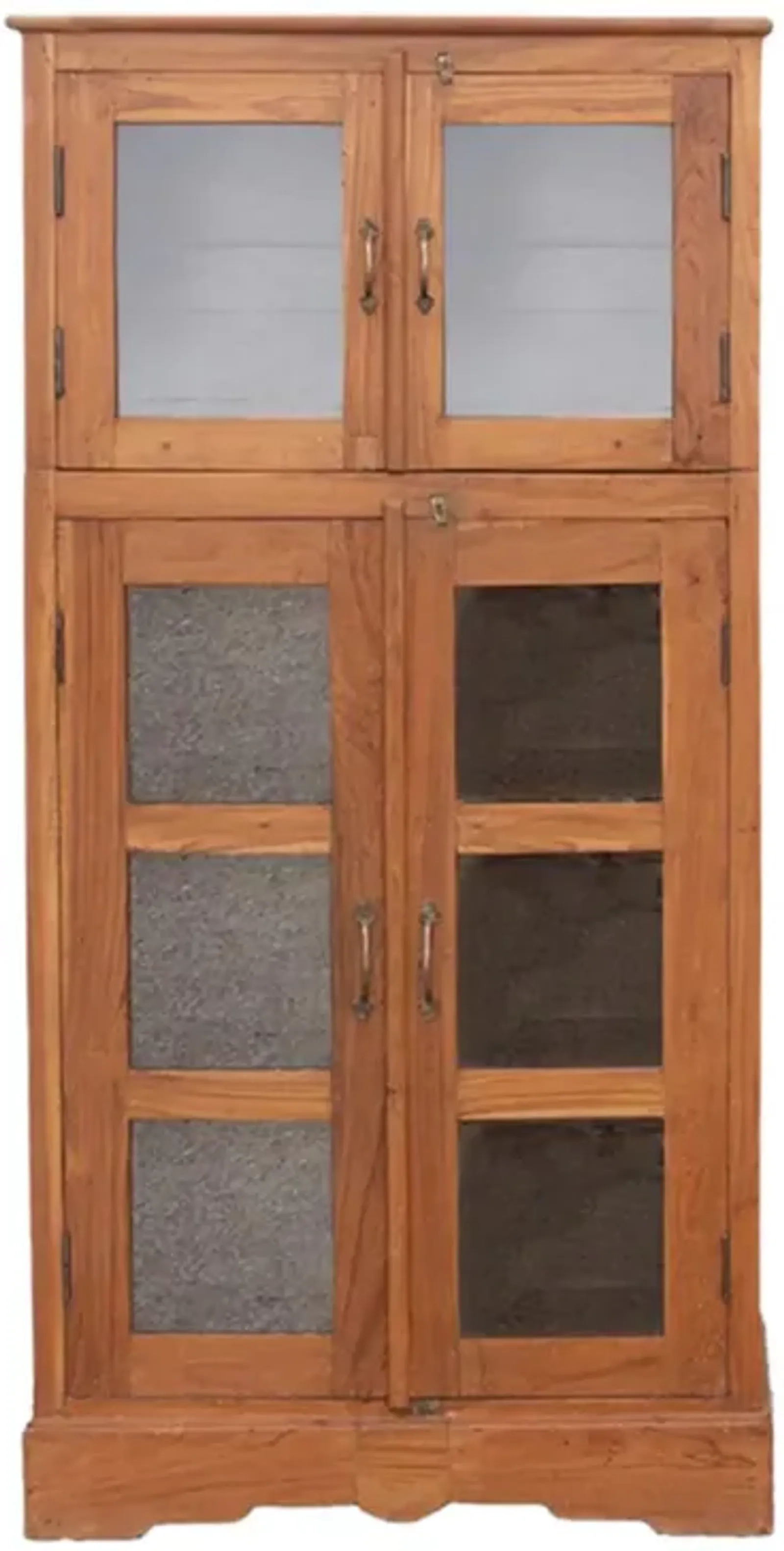 Tall Golden Teak Glass Cabinet - Brown