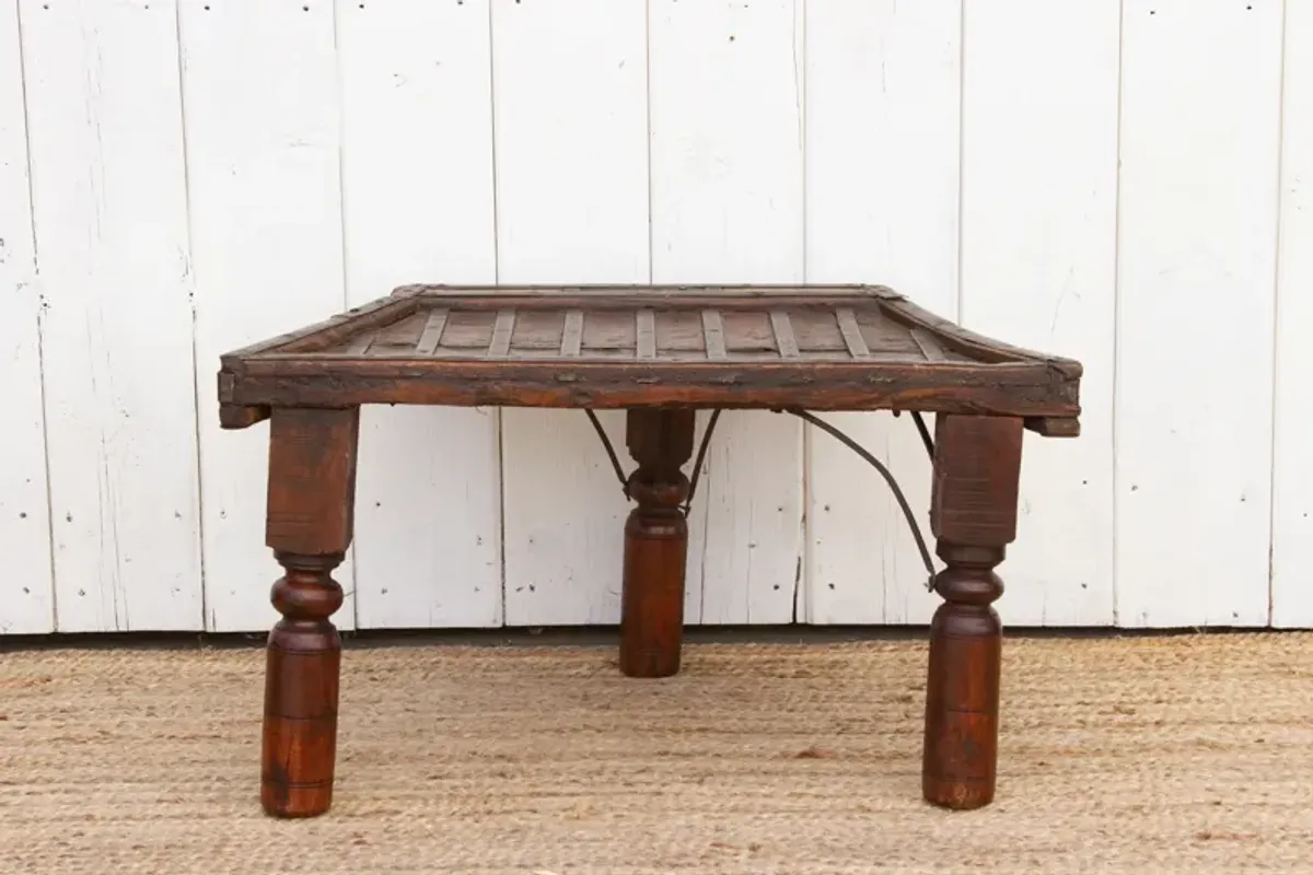 Small Metal Strap Teak Coffee Table - Brown