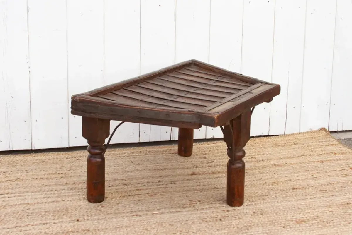 Small Metal Strap Teak Coffee Table - Brown