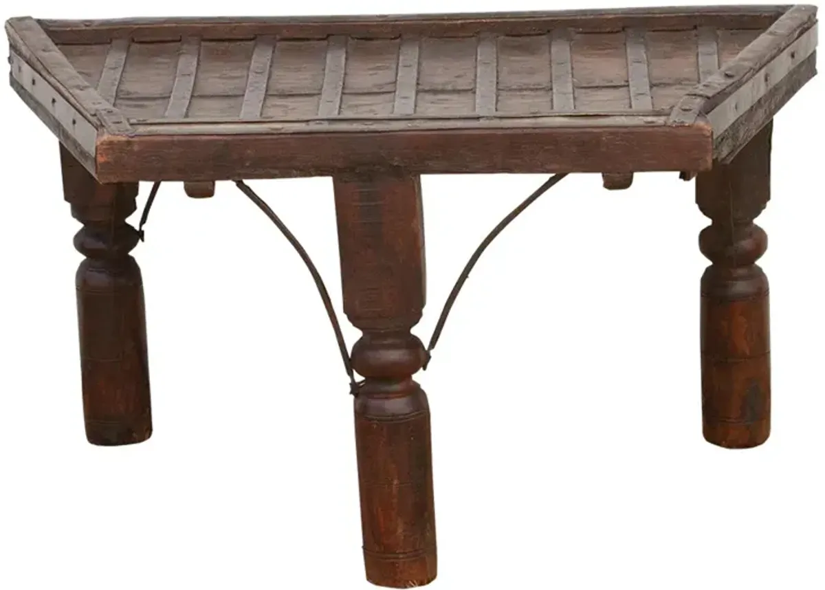 Small Metal Strap Teak Coffee Table - Brown