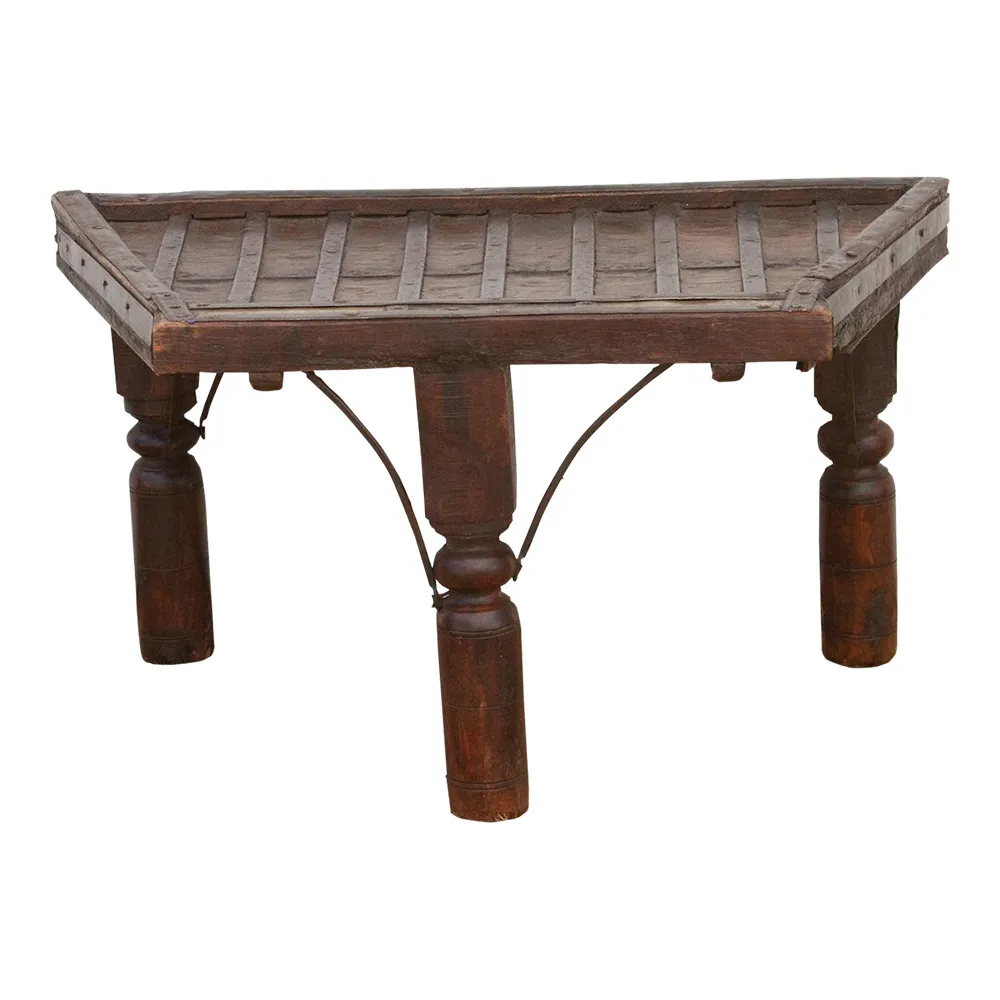 Small Metal Strap Teak Coffee Table - Brown