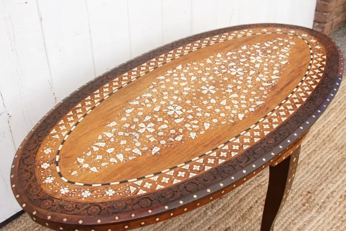 Mid-Century Indian Inlay Coffee Table - de-cor - Brown