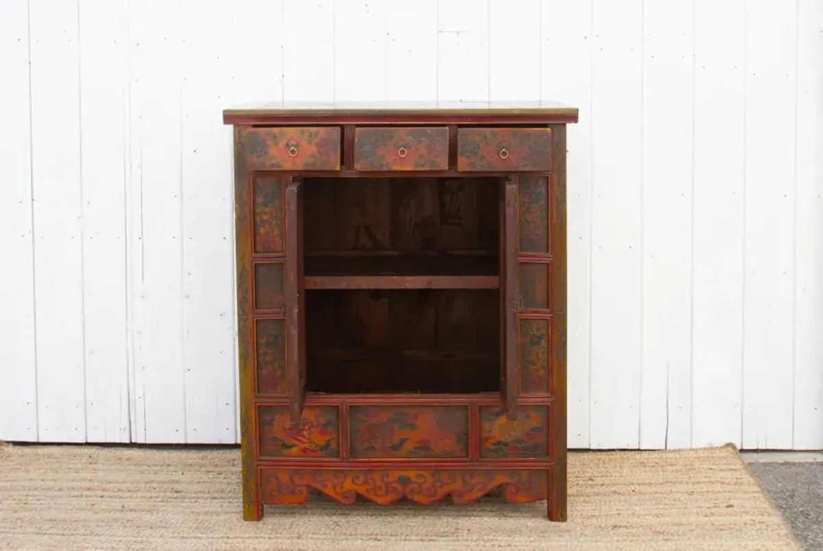 Vintage Mongolian Painted Dragon Cabinet - de-cor - Yellow