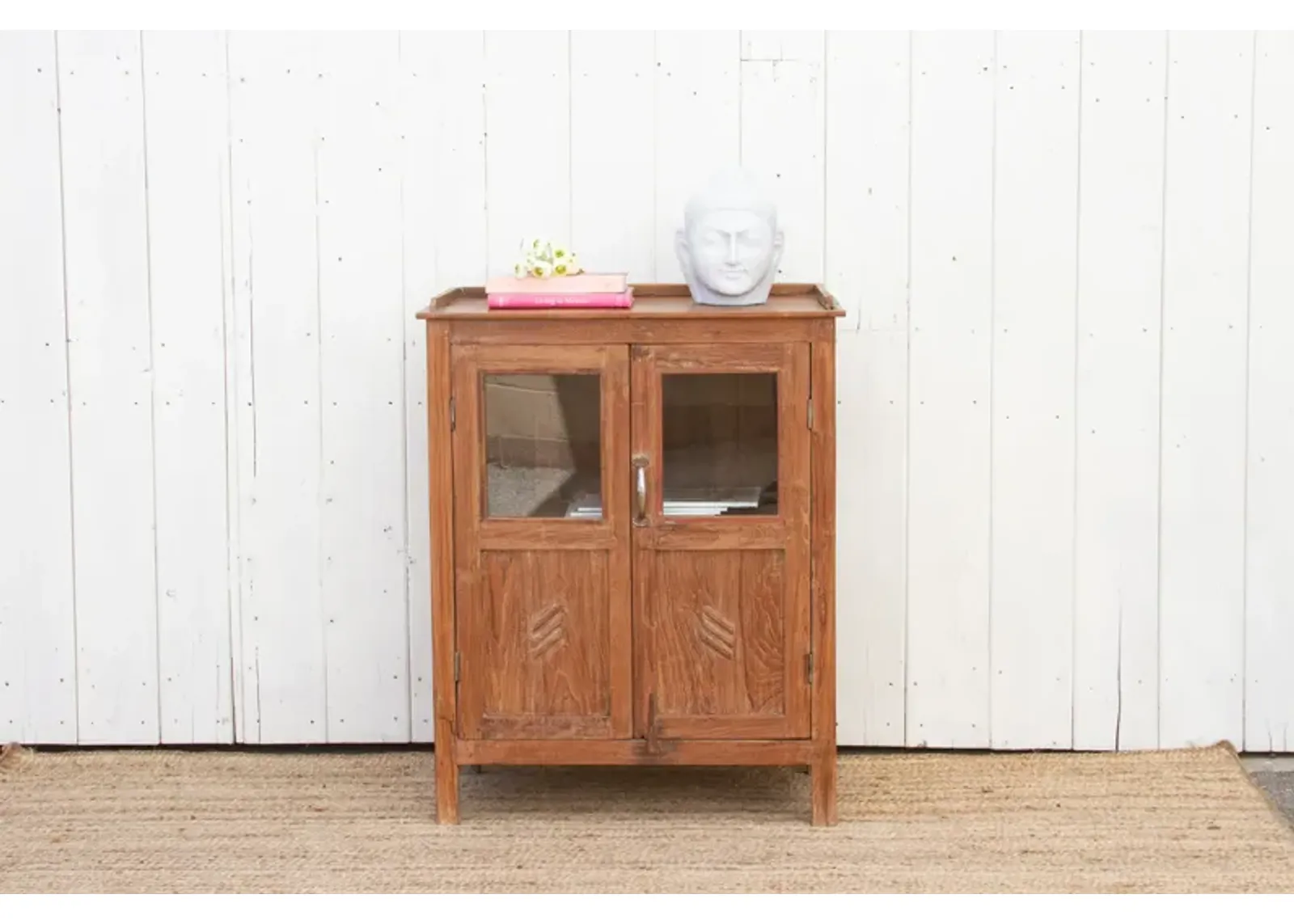 Vintage Teak Glass Kitchen Cabinet - Brown