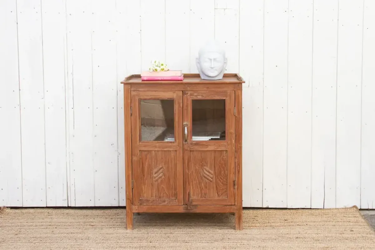 Vintage Teak Glass Kitchen Cabinet - Brown