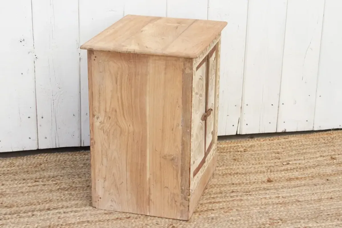 Small Bleached Wood Carved Nightstand