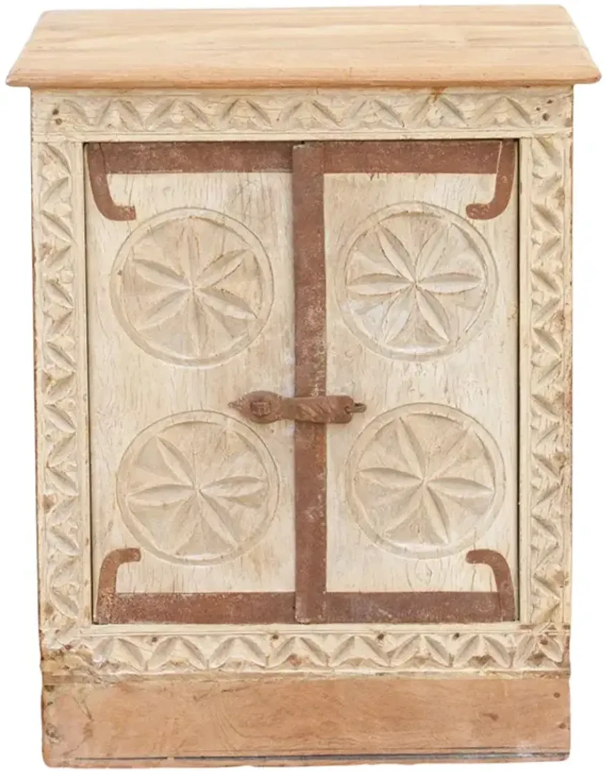 Small Bleached Wood Carved Nightstand - de-cor