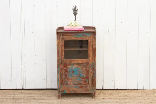 Antique Multicolor Painted Slim Cabinet - de-cor - Red