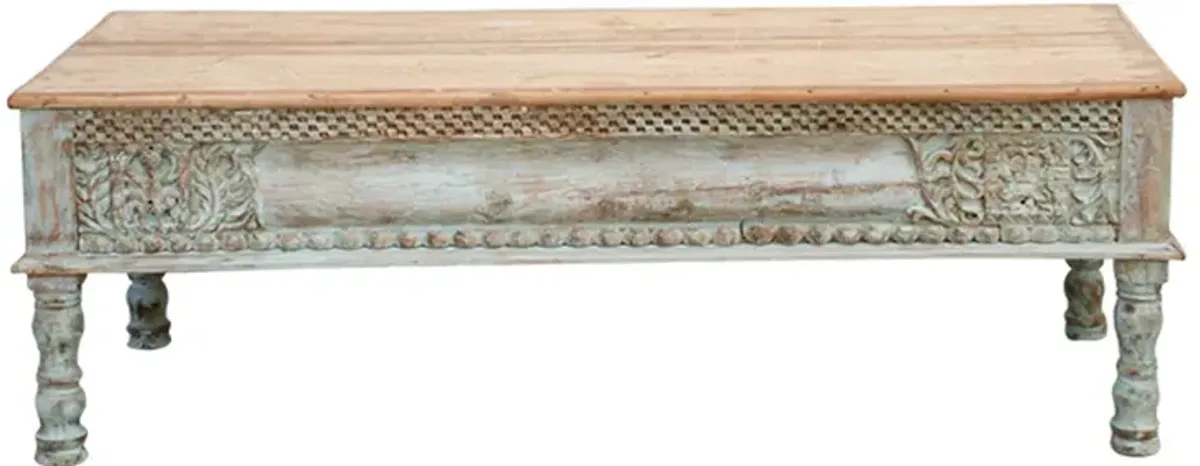 Large Carved Beam Takhat Coffee Table - Blue