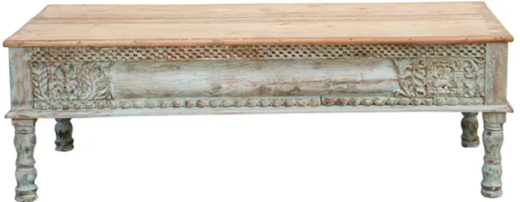 Large Carved Beam Takhat Coffee Table - Blue