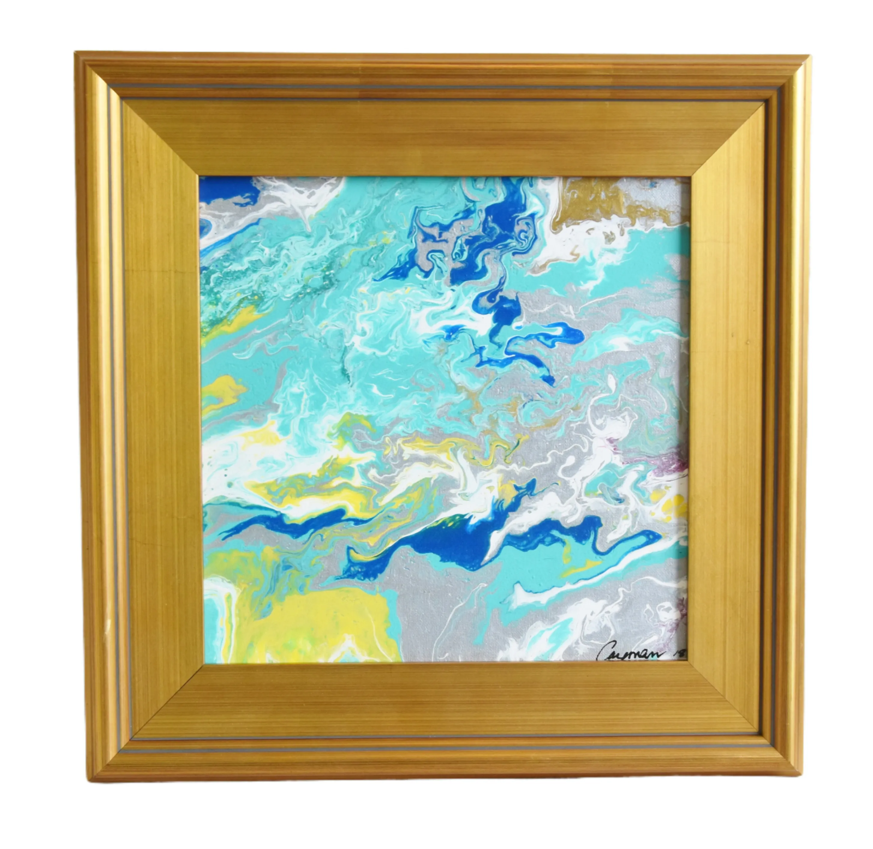 Modern Abstract Marbleized Art Painting - Blue