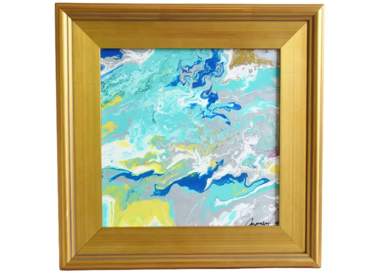 Modern Abstract Marbleized Art Painting - Blue