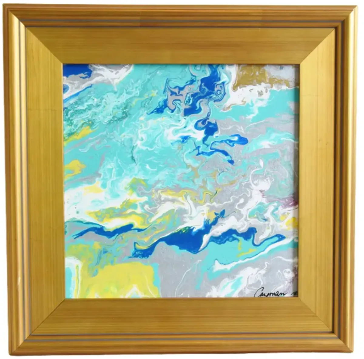 Modern Abstract Marbleized Art Painting - Blue