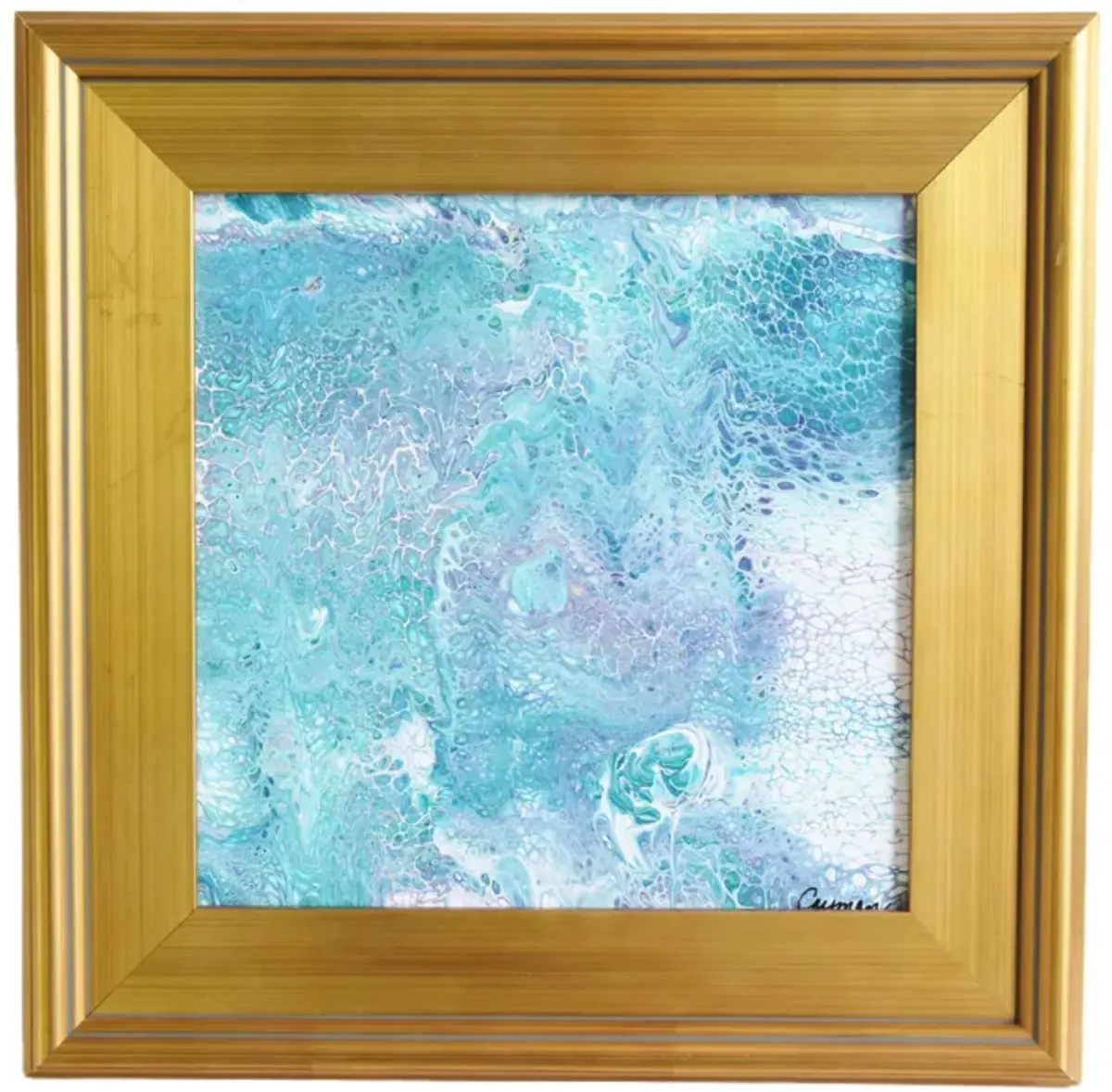 Modern Abstract Marbleized Art Painting - Blue