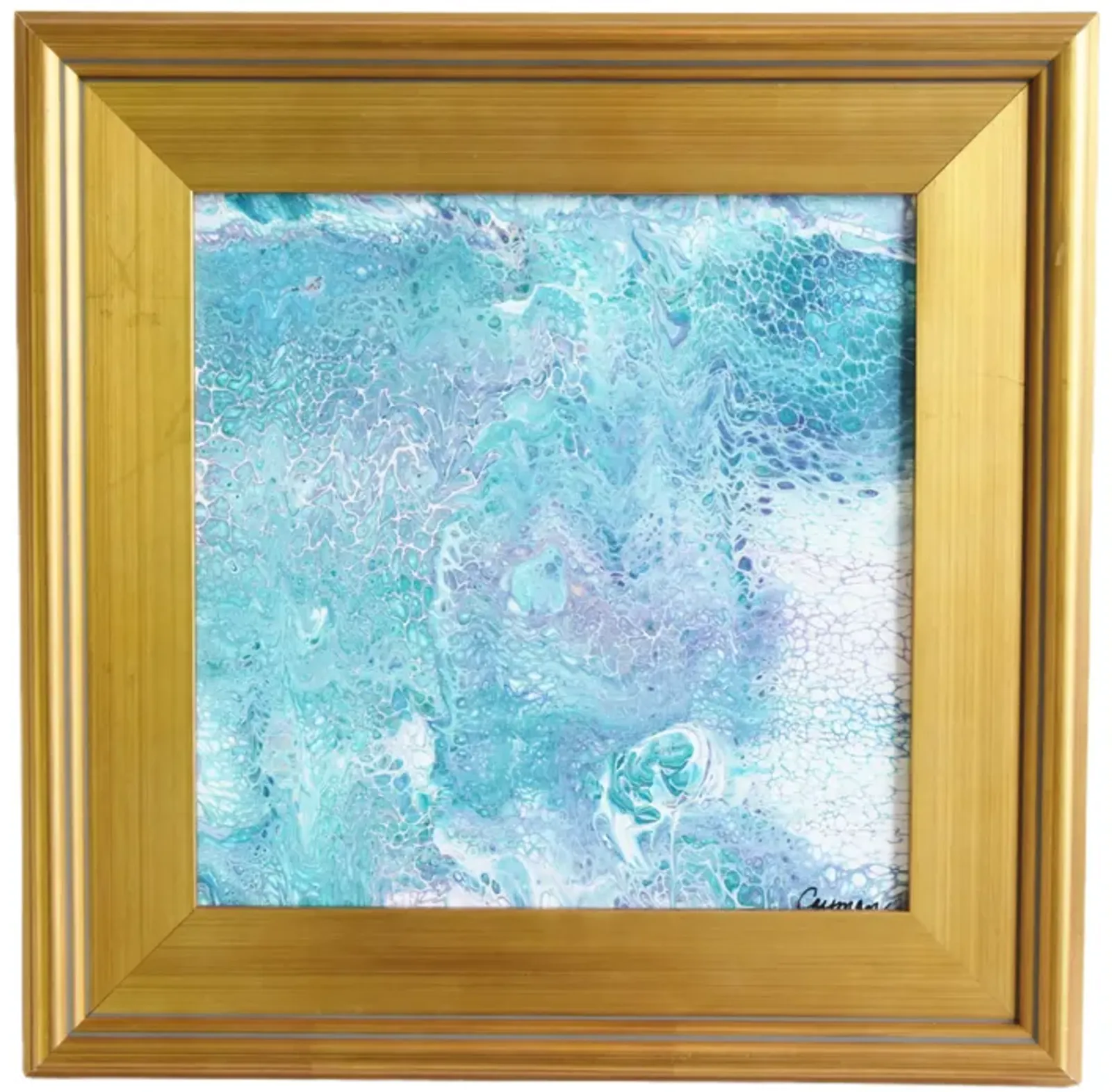 Modern Abstract Marbleized Art Painting - Blue