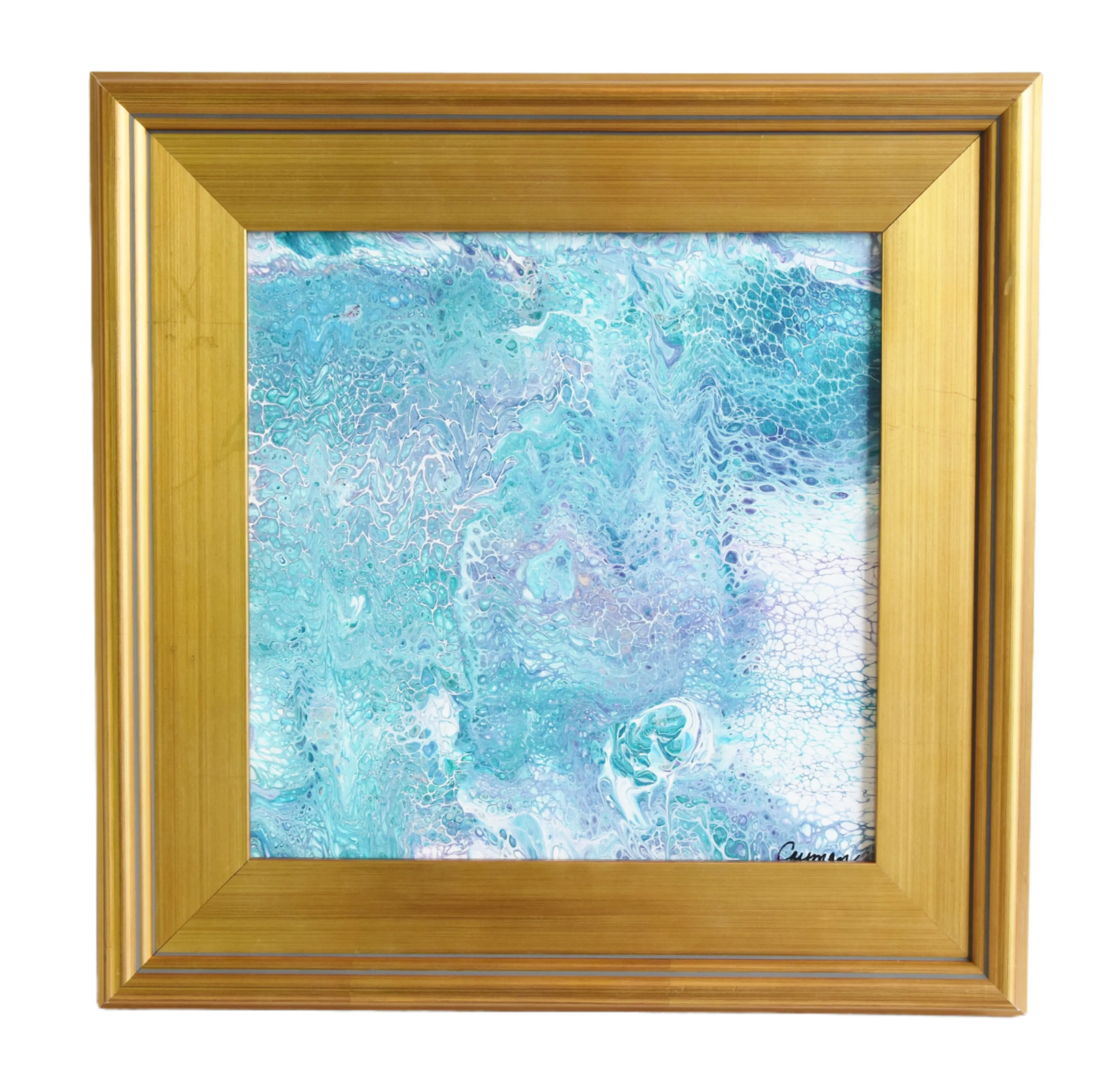 Modern Abstract Marbleized Art Painting - Blue