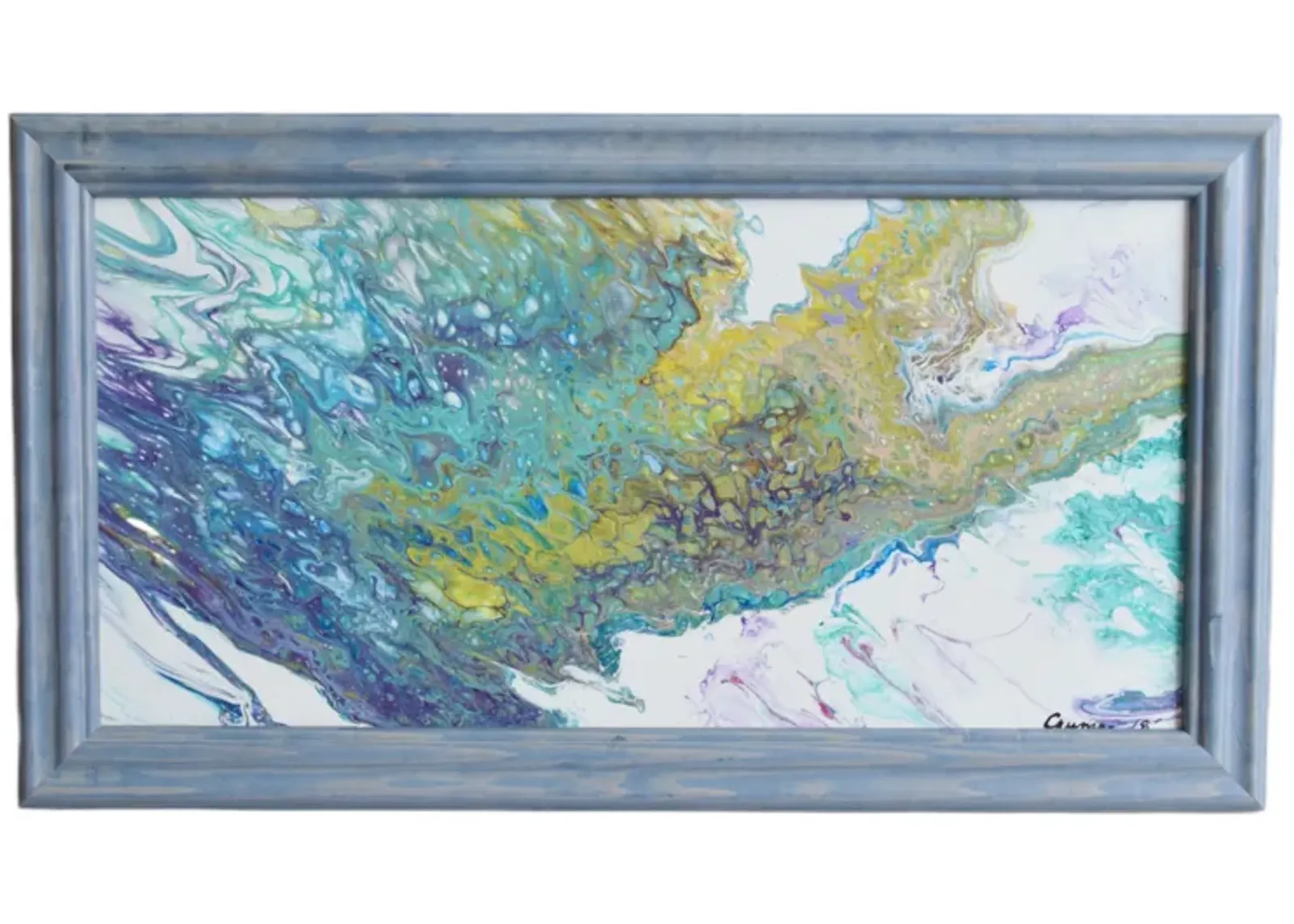 Modern Abstract Marbleized Art Painting - Blue