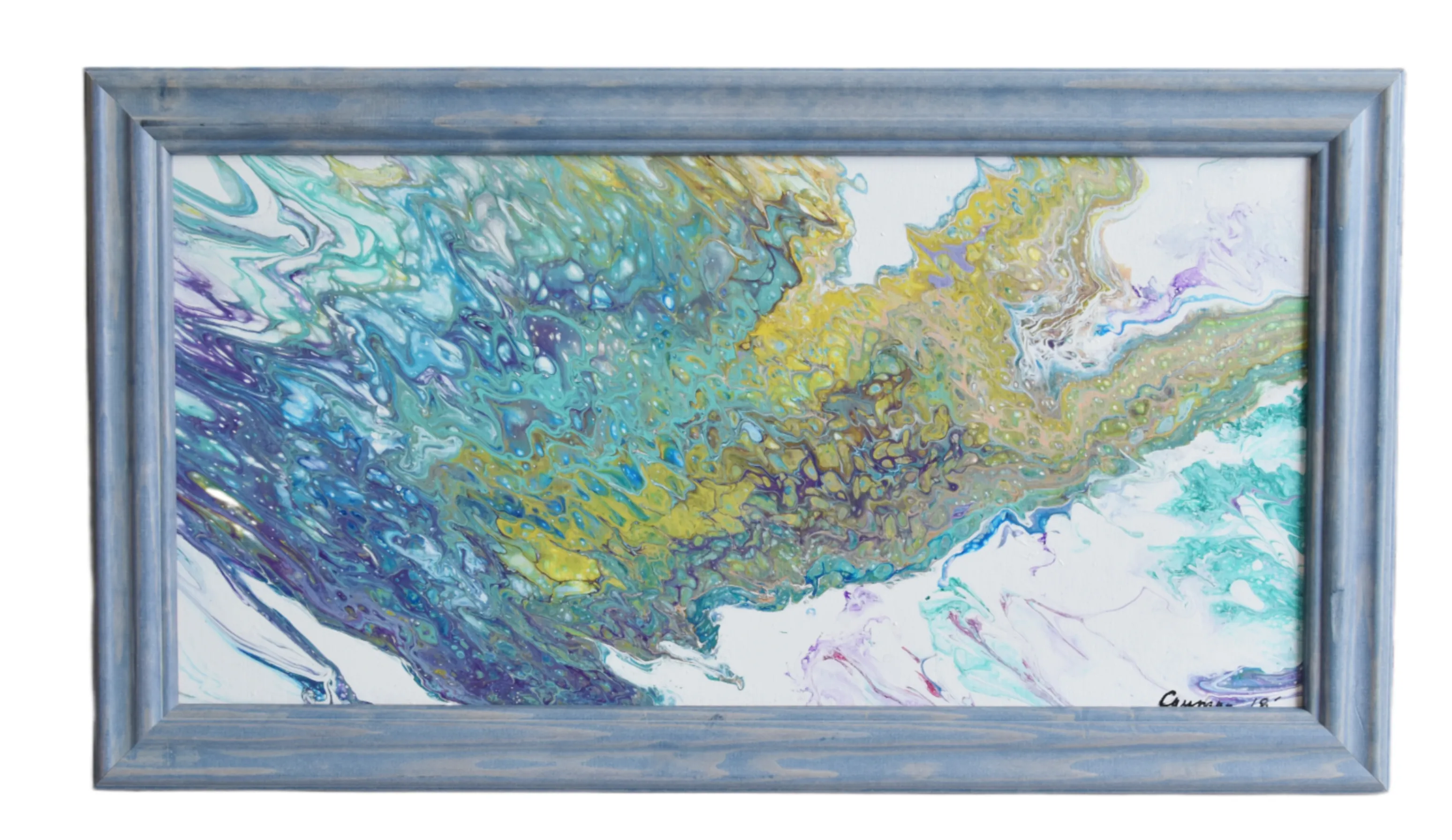 Modern Abstract Marbleized Art Painting - Blue