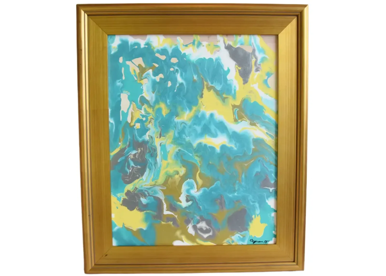 Modern Abstract Marbleized Art Painting - Blue