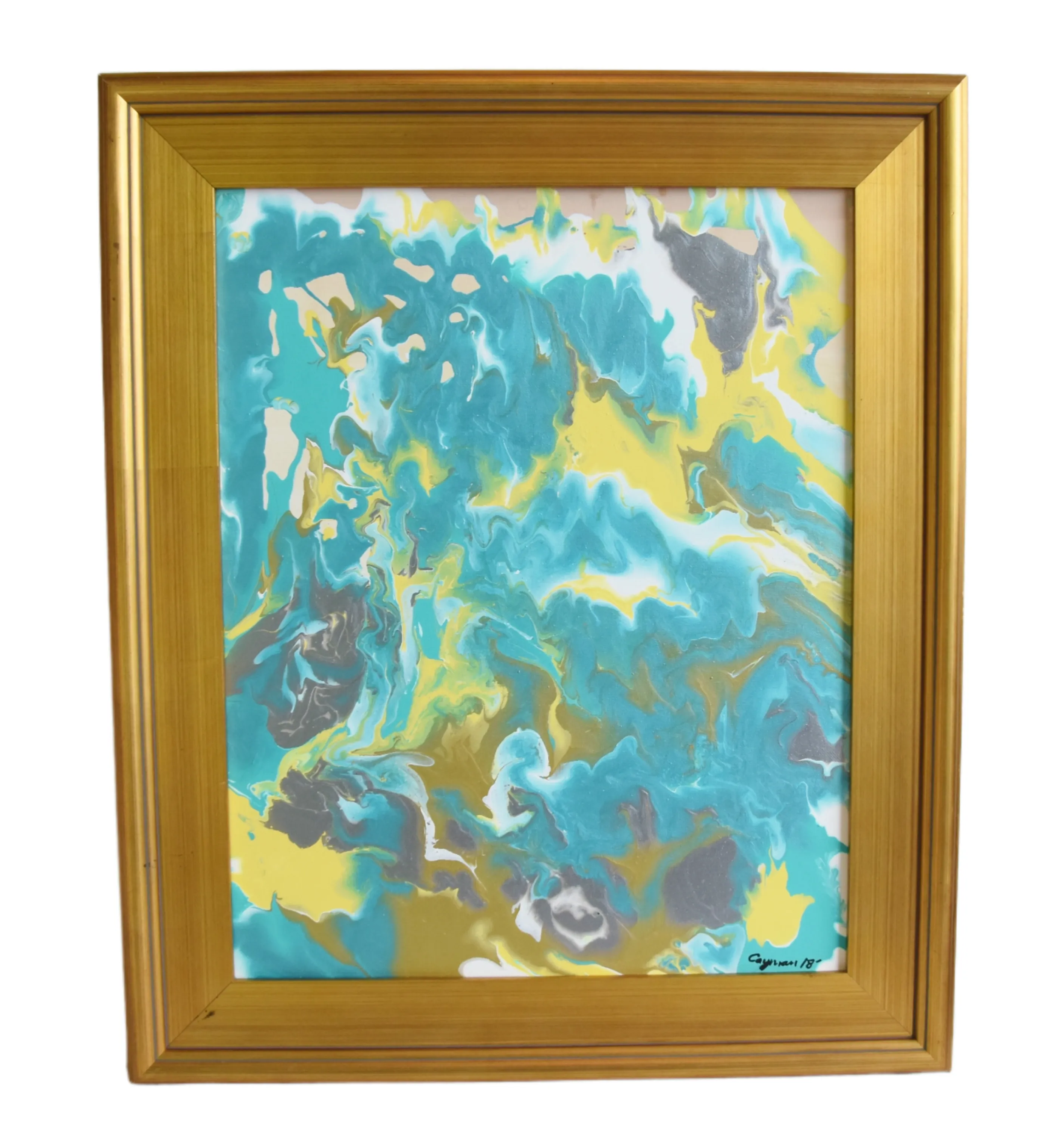 Modern Abstract Marbleized Art Painting - Blue