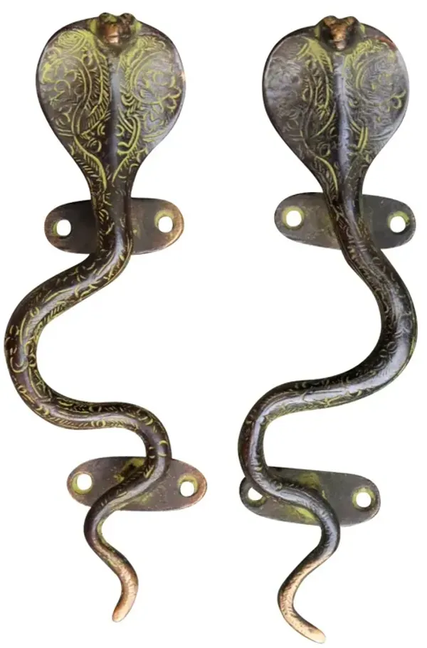Green Brass Cobra Door Handles - a Pair - Interesting Things