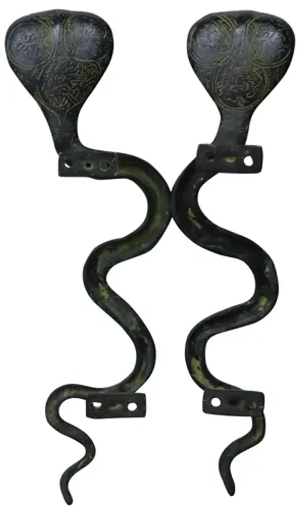 Green Brass Cobra Door Handles - a Pair