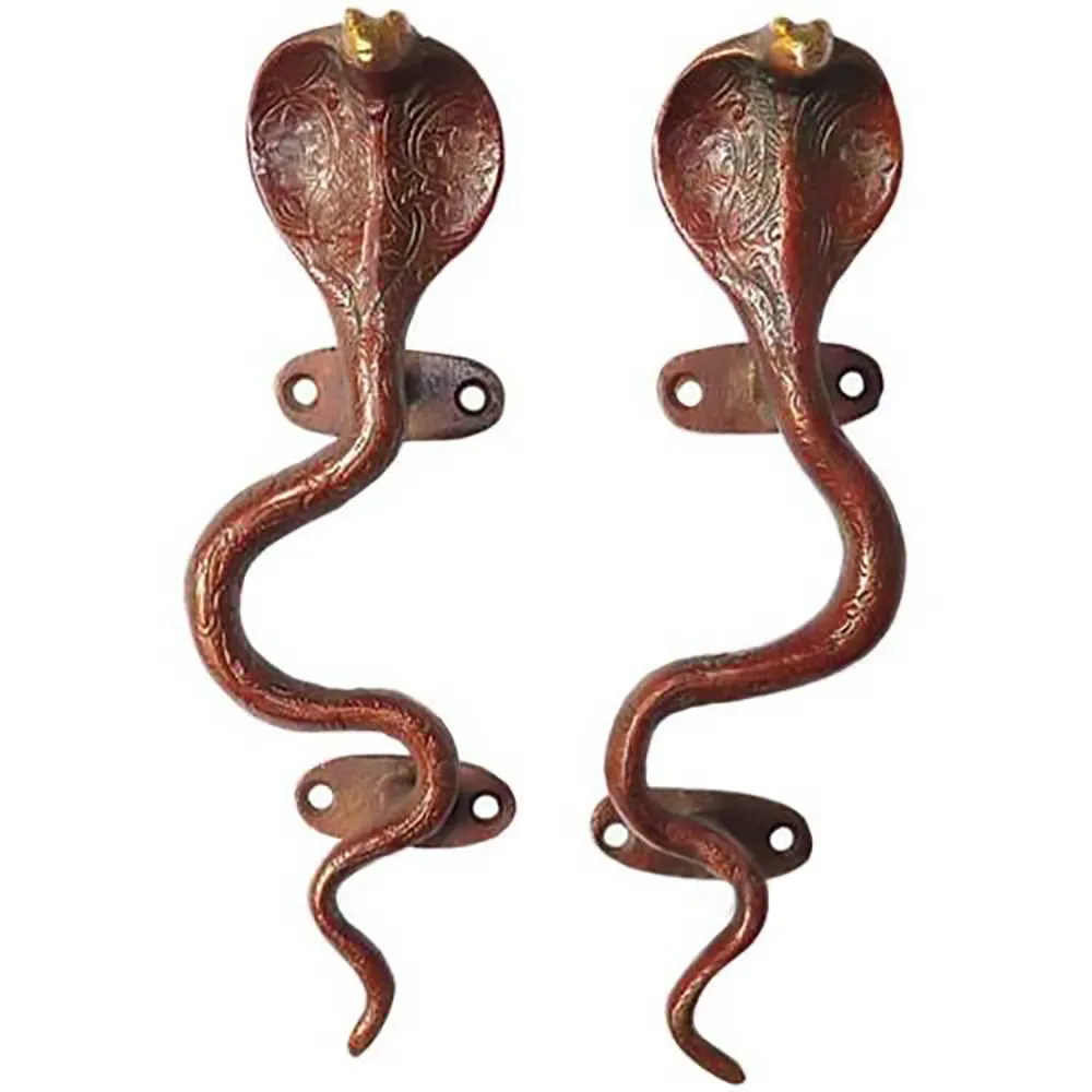 Red Brass Cobra Door Handles - a Pair