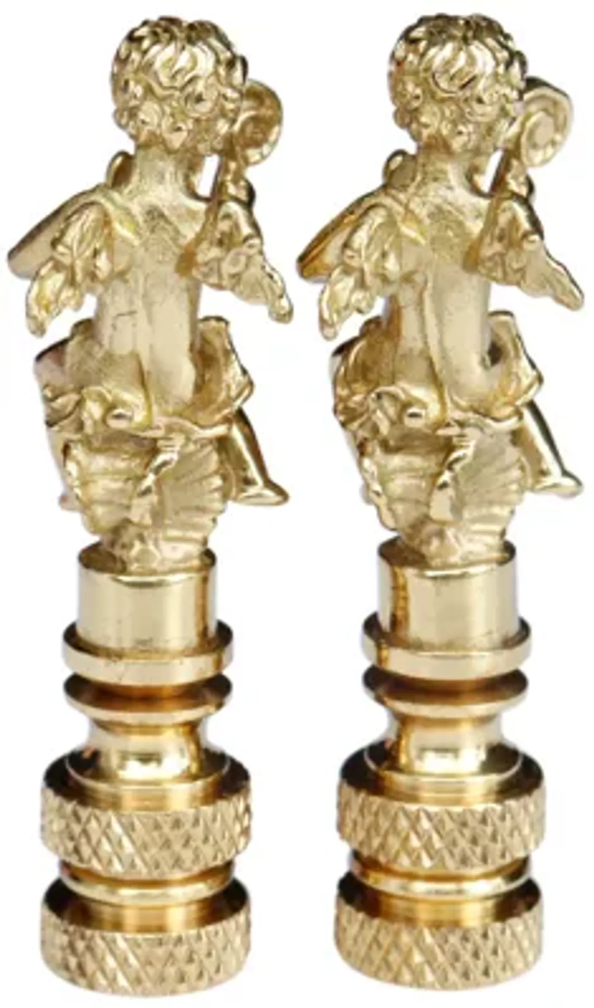 Brass Angel with Harp Finials - a Pair