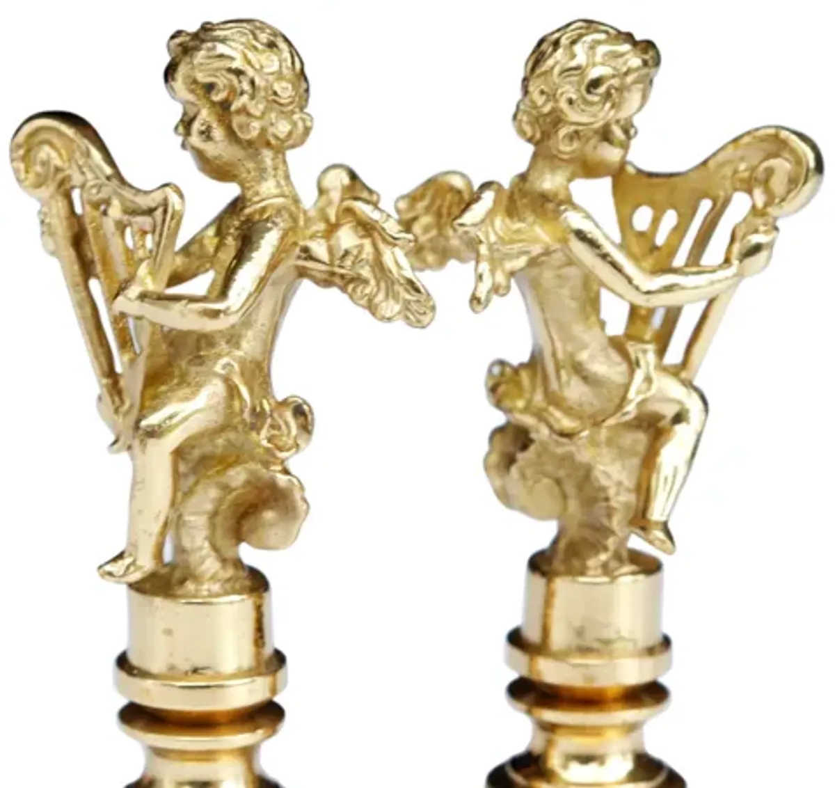 Brass Angel with Harp Finials - a Pair