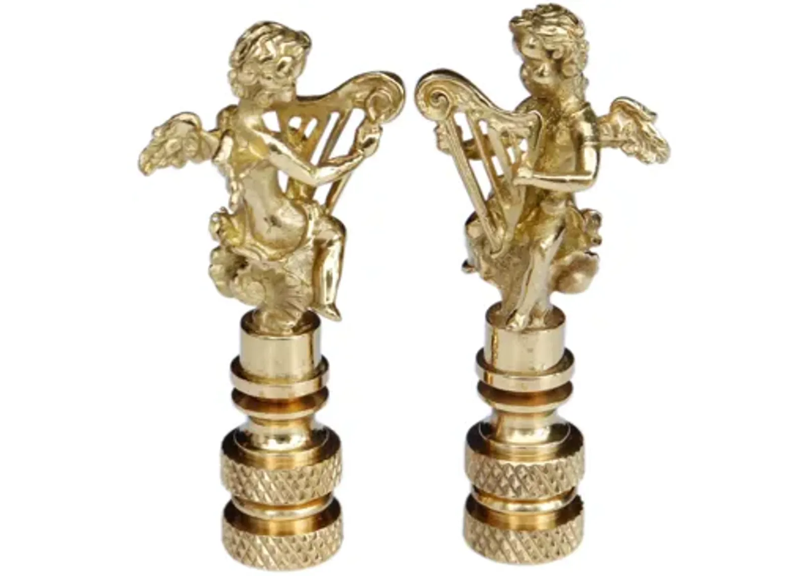 Brass Angel with Harp Finials - a Pair