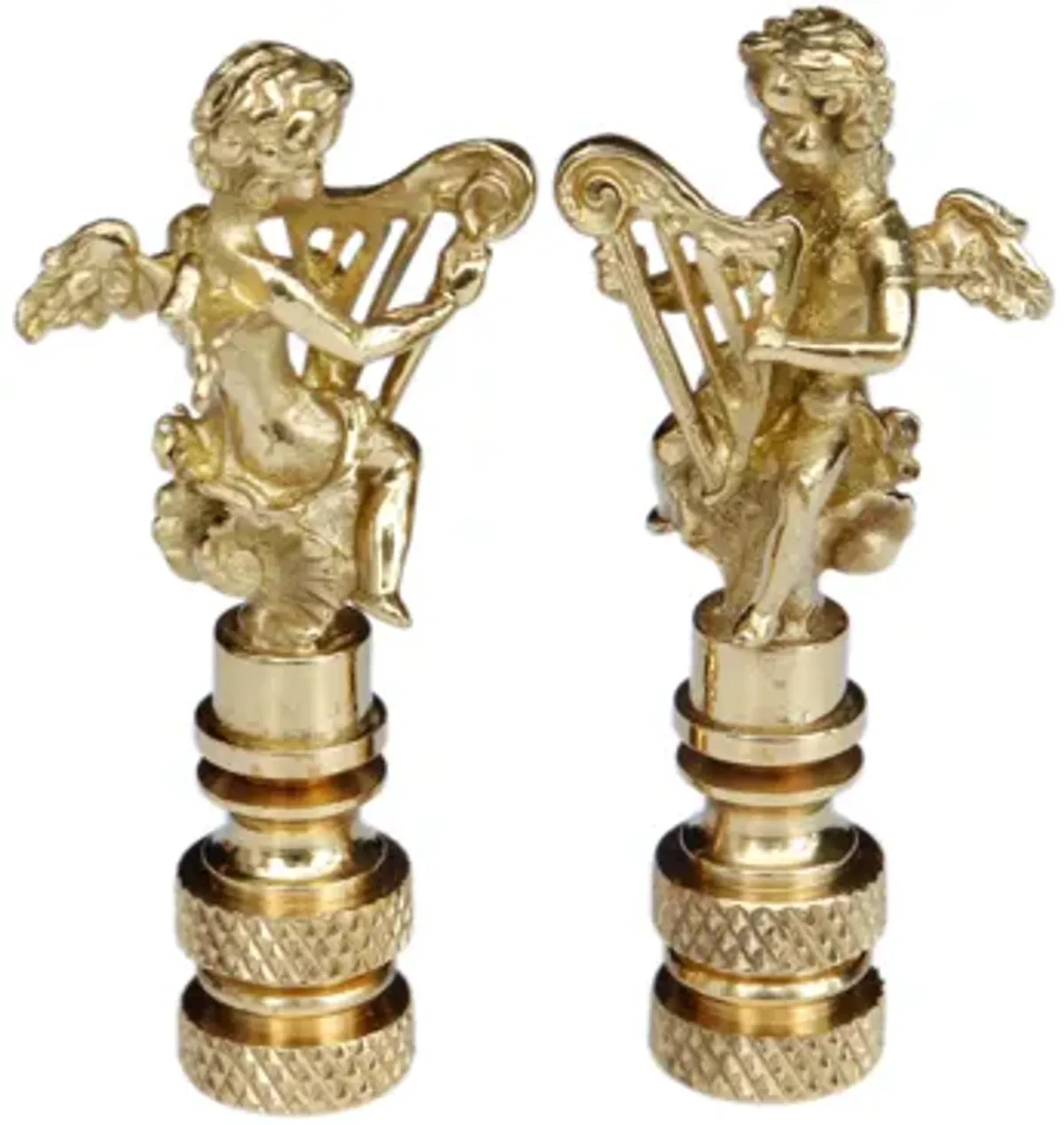 Brass Angel with Harp Finials - a Pair