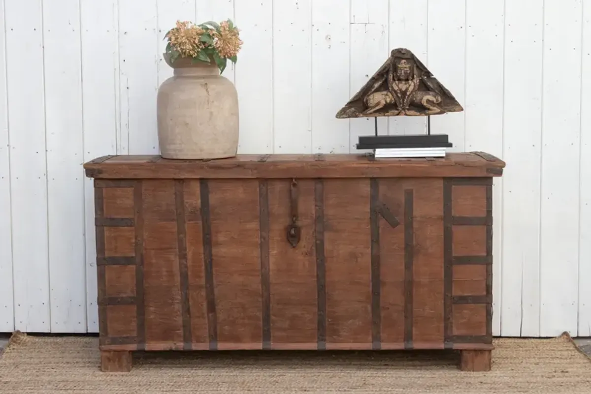 Large Early 20th C. Iron Bound Trunk - Brown