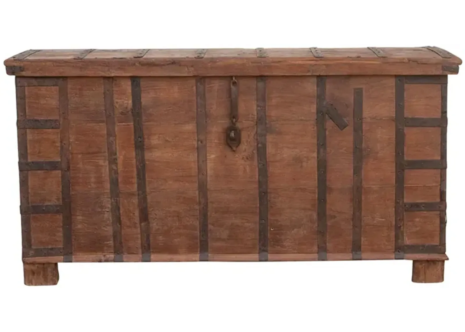 Large Early 20th C. Iron Bound Trunk - Brown