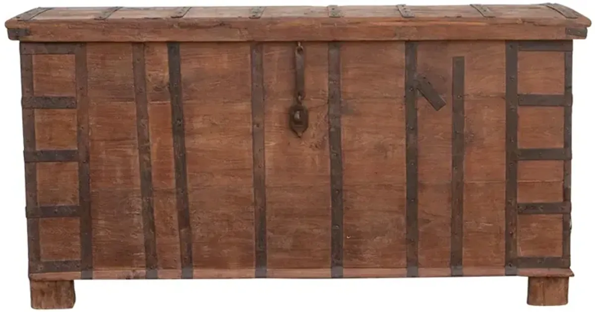 Large Early 20th C. Iron Bound Trunk - Brown