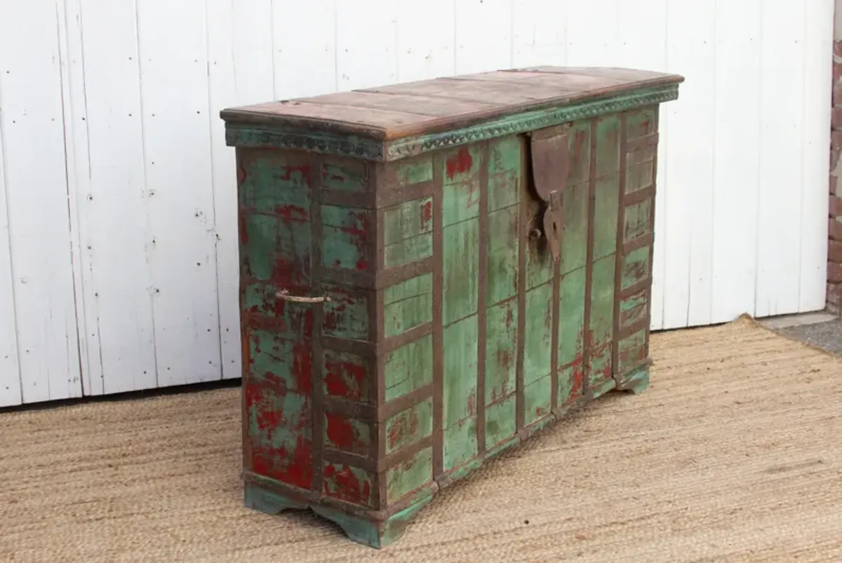 Antique Northern Indian Painted Chest - de-cor - Green