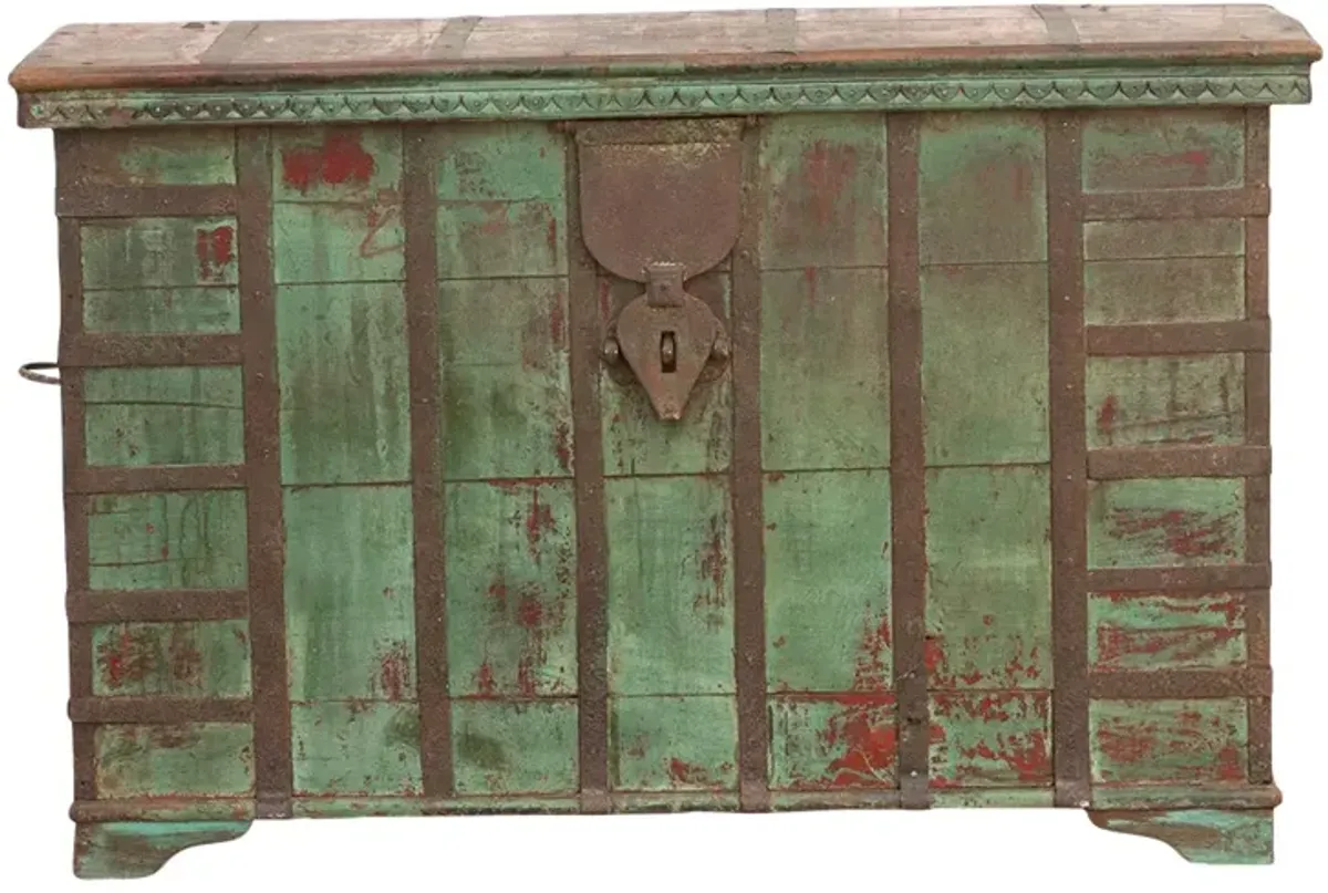 Antique Northern Indian Painted Chest - de-cor - Green