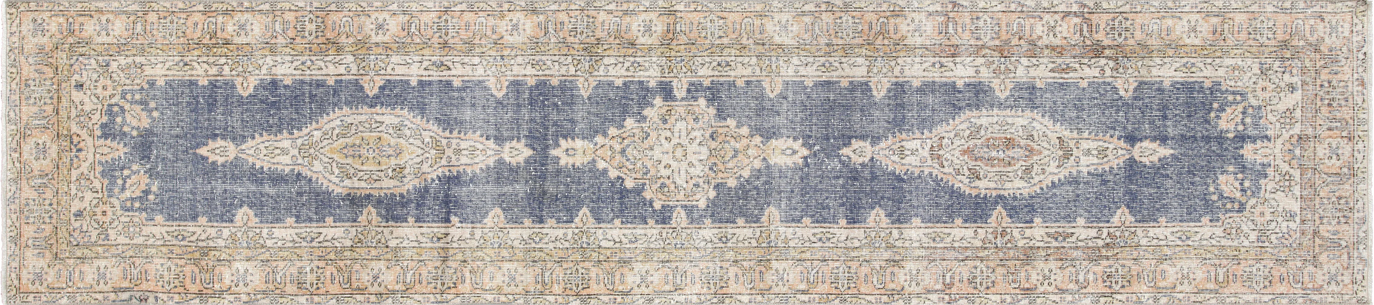 1960s Turkish Oushak Runner -2'7"x11'8" - Blue