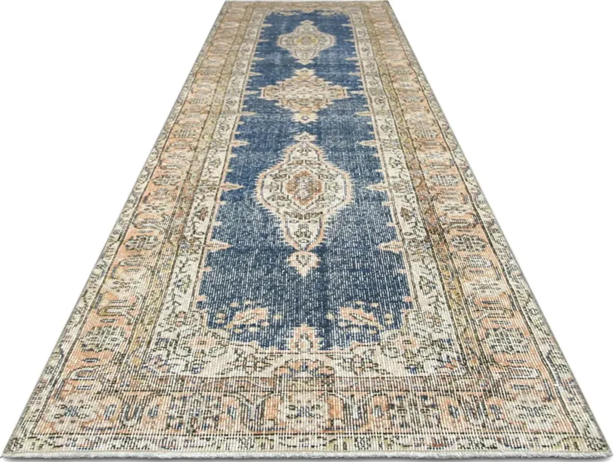 1960s Turkish Oushak Runner -2'7"x11'8" - Blue