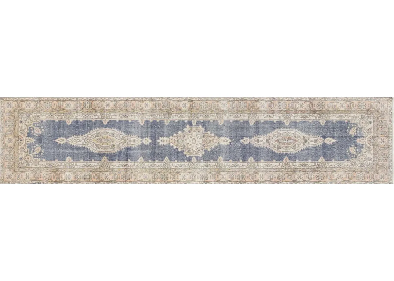 1960s Turkish Oushak Runner -2'7"x11'8" - Blue