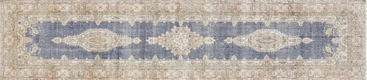 1960s Turkish Oushak Runner -2'7"x11'8" - Blue