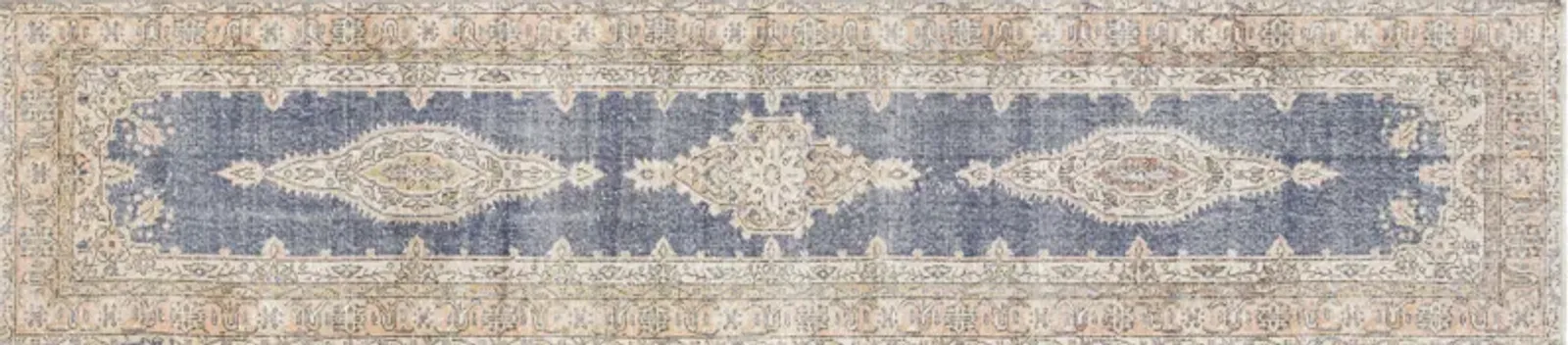 1960s Turkish Oushak Runner -2'7"x11'8" - Blue