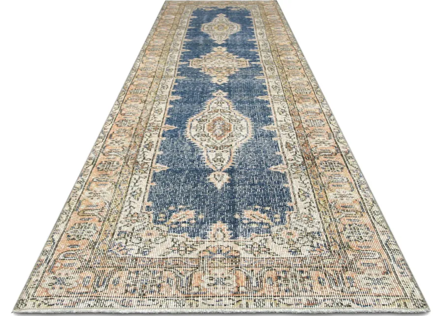 1960s Turkish Oushak Runner -2'7"x11'8" - Blue