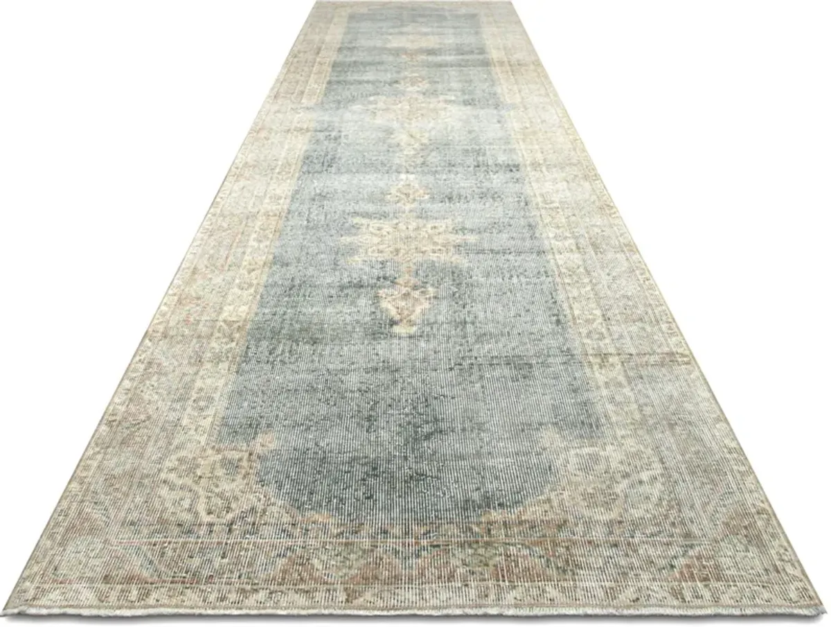 1960s Turkish Oushak Runner-3'3"x12'11" - Blue