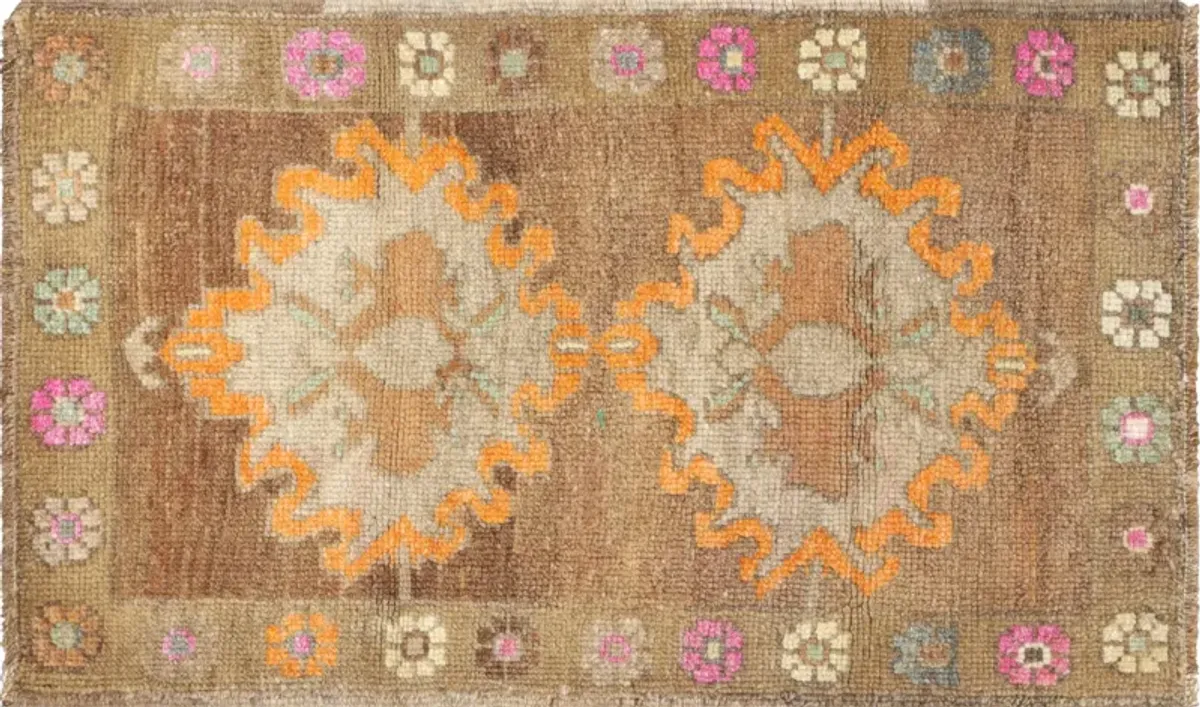 1960s Turkish Oushak Yastic -1'9"x 3' - Brown