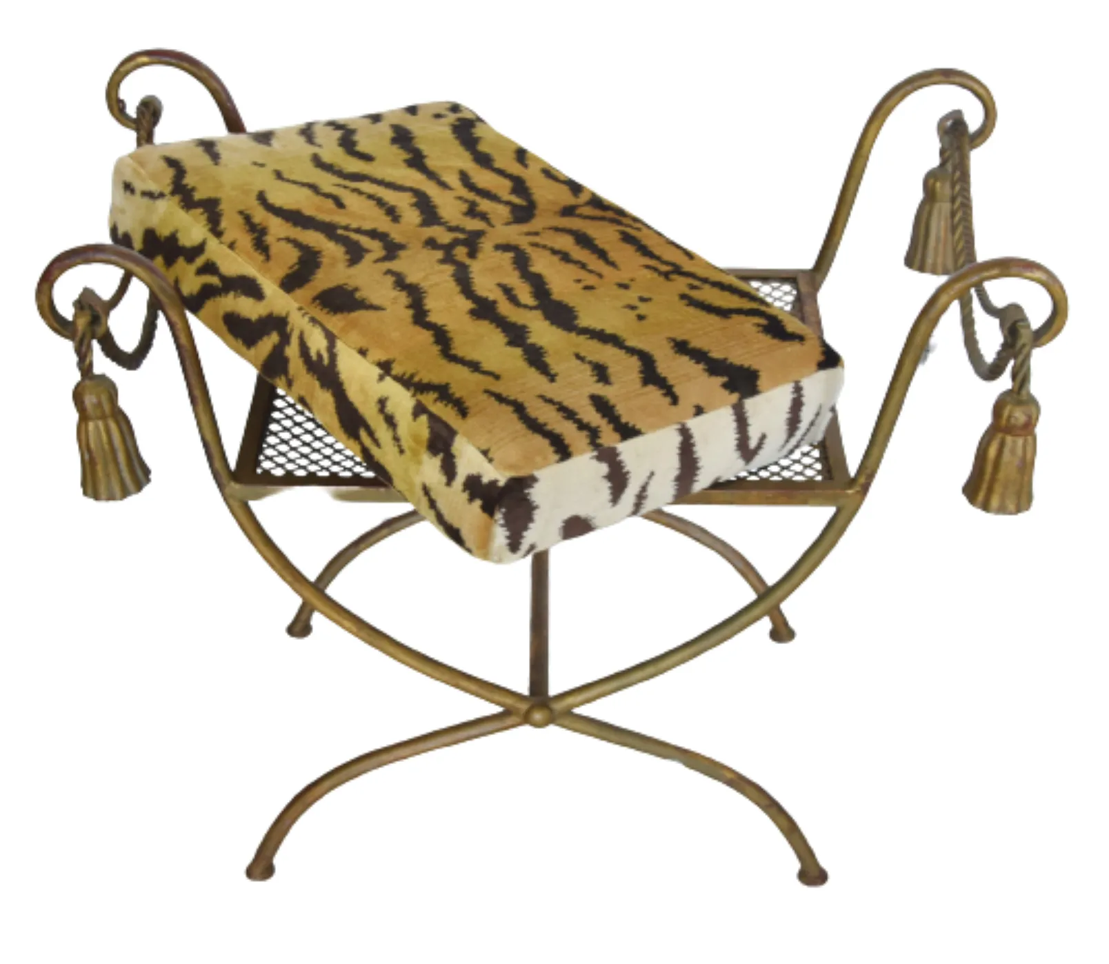 Vintage Italian Scalamandr Tiger Vanity Bench - Gold