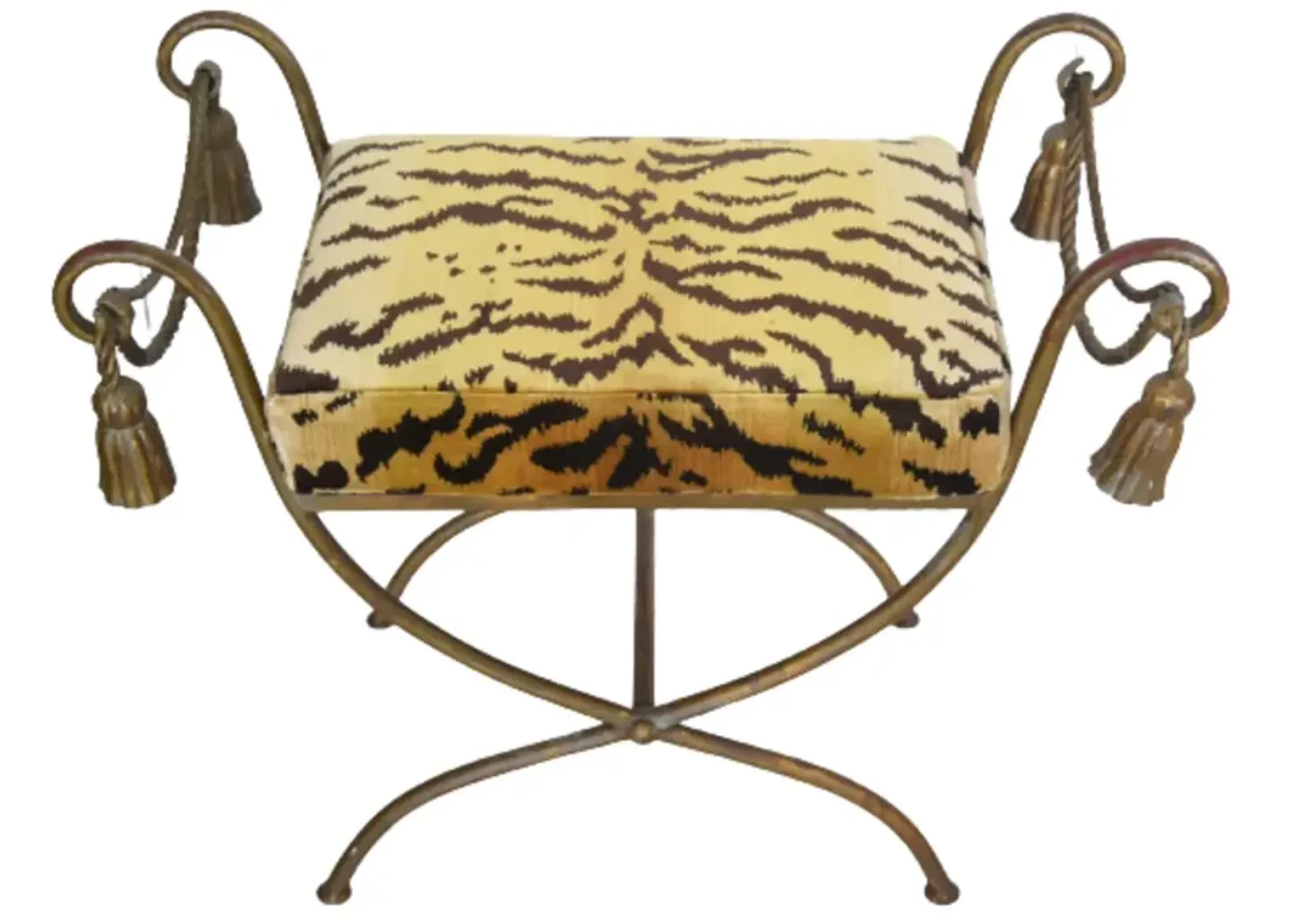 Vintage Italian Scalamandr Tiger Vanity Bench - Gold