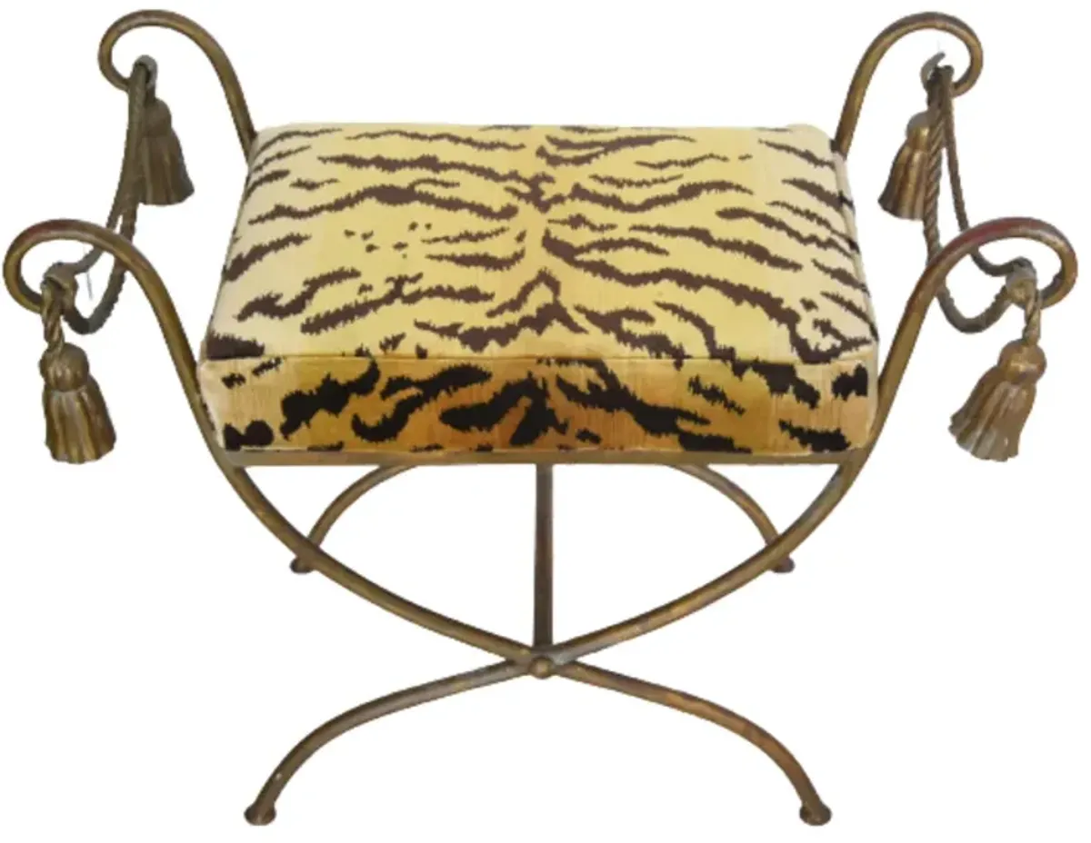 Vintage Italian Scalamandr Tiger Vanity Bench - Gold