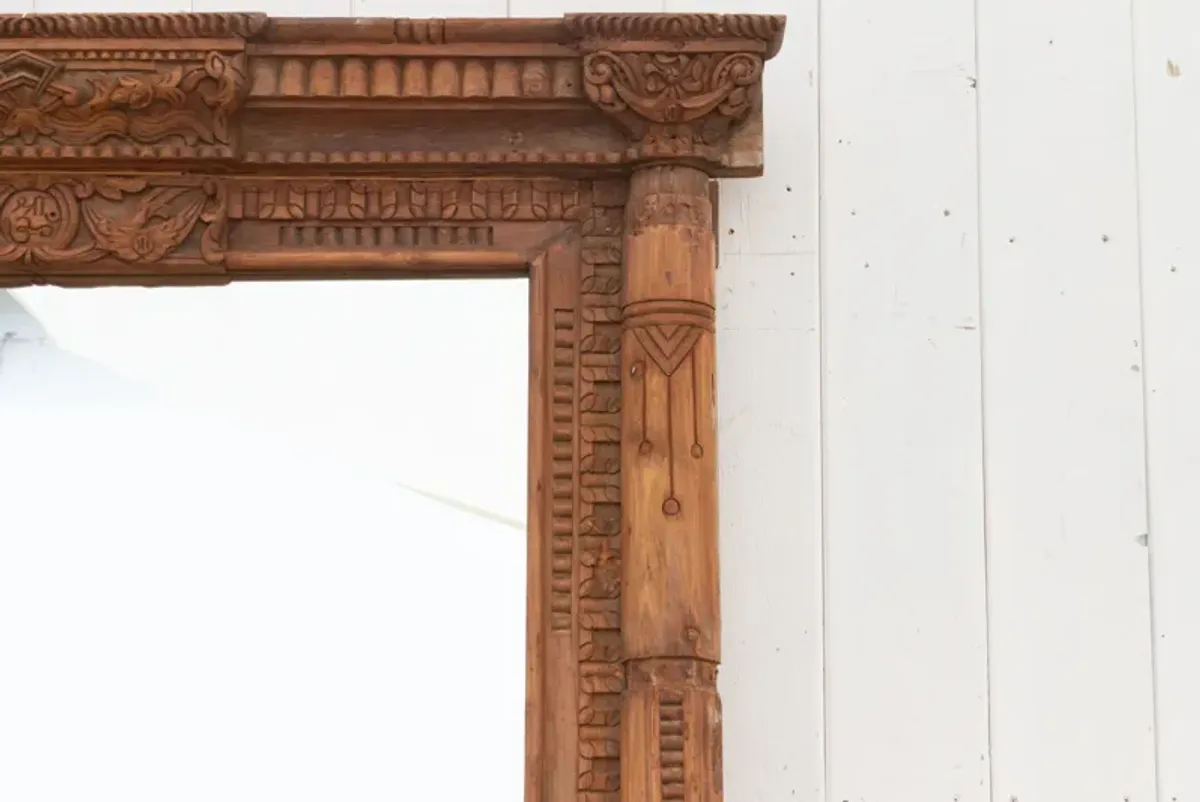 Antique Carved French Colonial Mirror - Brown