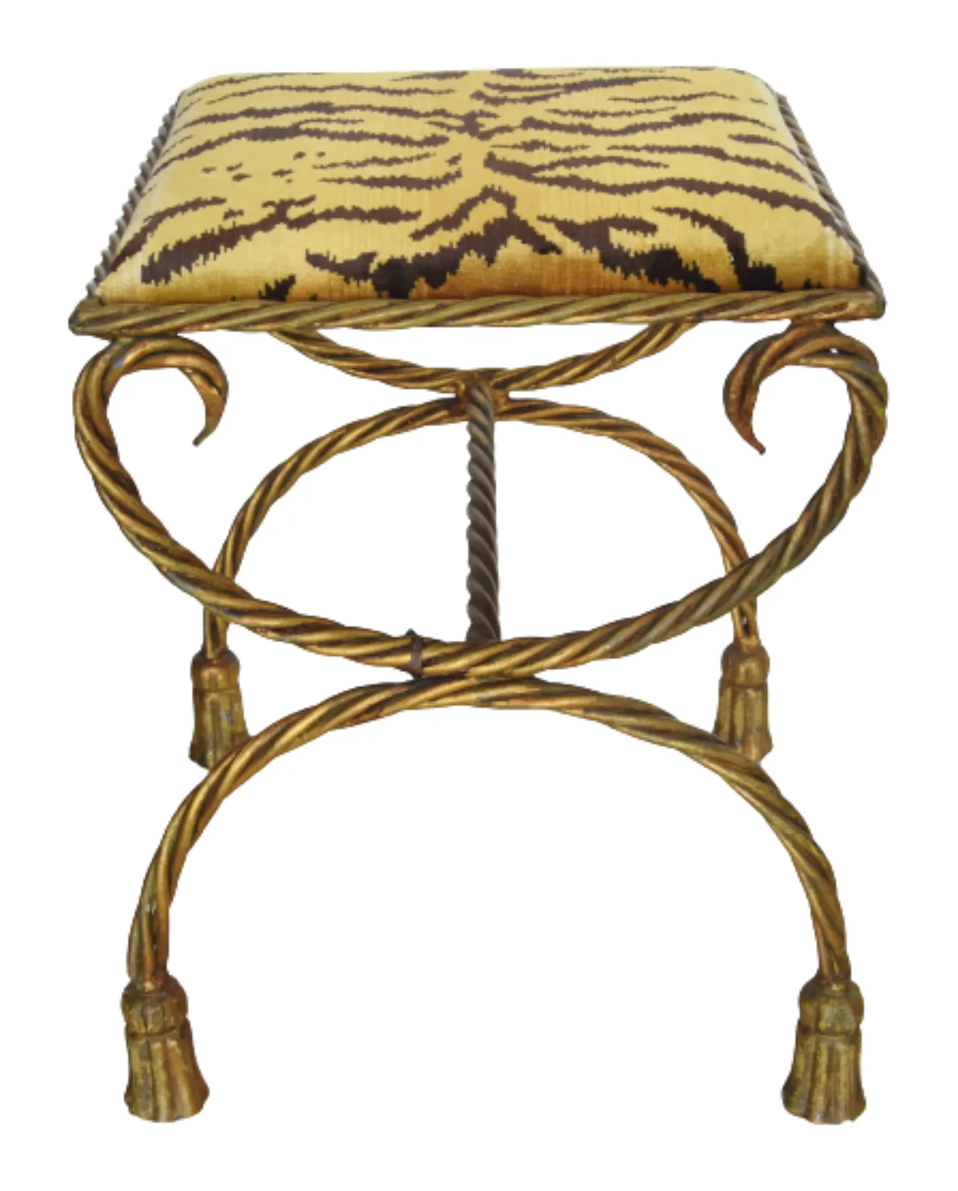 Vintage Scalamandr Le Tigre Tasseled Gilt Bench - Gold