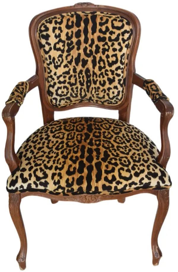 French Louis XV Style Leopard Armchair - Brown